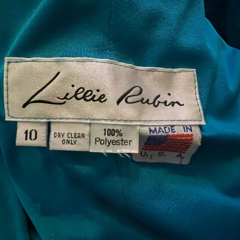 Vintage Lillie Rubin Women’s Dress Size 10 Turquoise Wrap Dress Long Sleeve - Picture 6 of 6